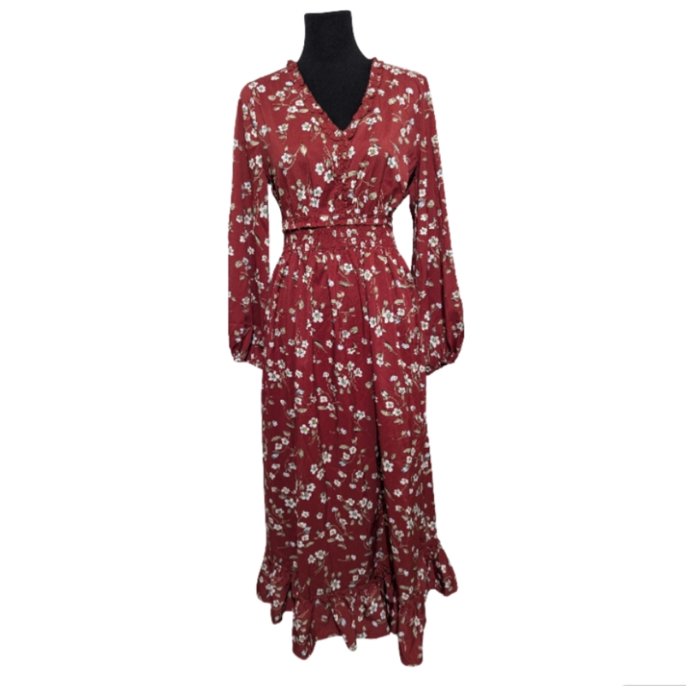 Women's Floral Red Empire Waist Maxi Dress. Size: Small